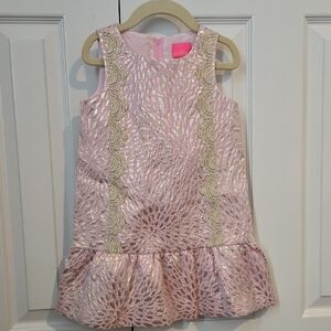 Lilly Pulitzer Girls Size 5 Thalia Dress In Prosecco Pink Lagoon Jacquard